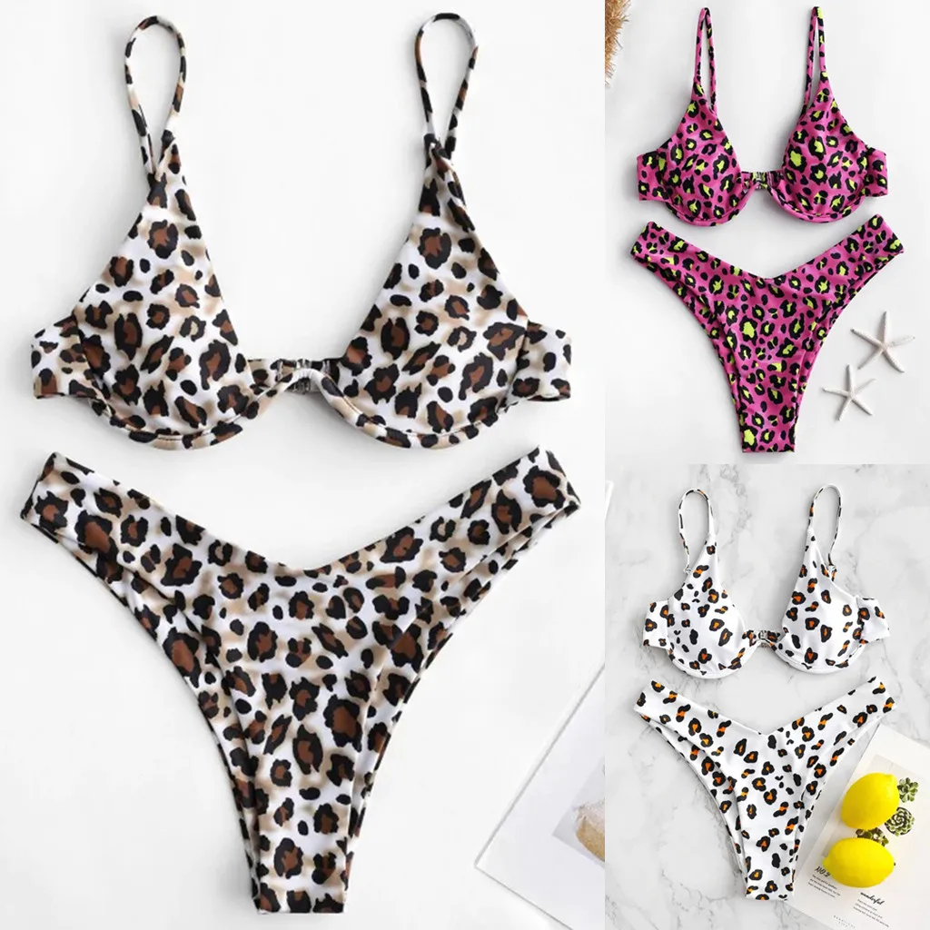 

61# Swimsuit Women 2021 Bikini New Sexy Leopard Snakeskin Underwire Bikini Set 2021 Swimwear Beachwear Top Ropa Mujer Biquini