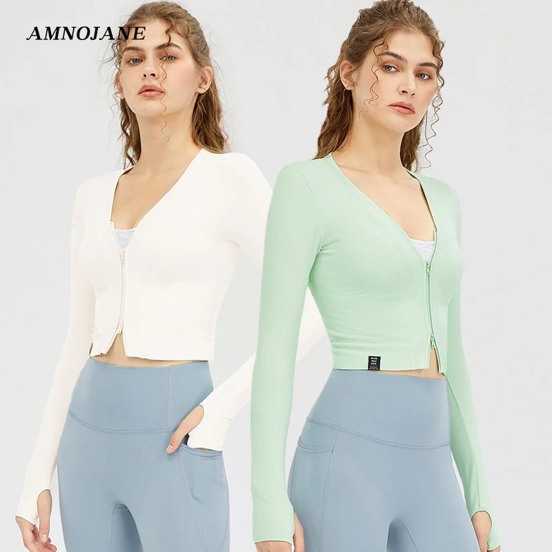 Sport Jacket Women Double Zipper Running Jackets Thumb Hole Long Sleev Shirt V-neck Yoga White Sports Tops Gym Women Top Cropped
Sport Jacket Women Double Zipper Running Jackets Thumb Hole Long Sleev Shirt V-neck Yoga White Sports Tops Gym Women Top Cropped