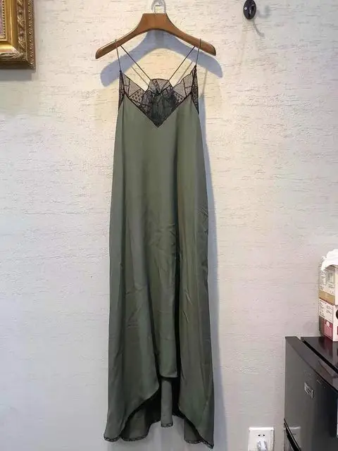 Women 100% Silk Asymmetrical Hem Lace Embroidered Stitching V-neck Sling Spaghetti Strap Summer Casual Dress
Women 100% Silk Asymmetrical Hem Lace Embroidered Stitching V-neck Sling Spaghetti Strap Summer Casual Dress