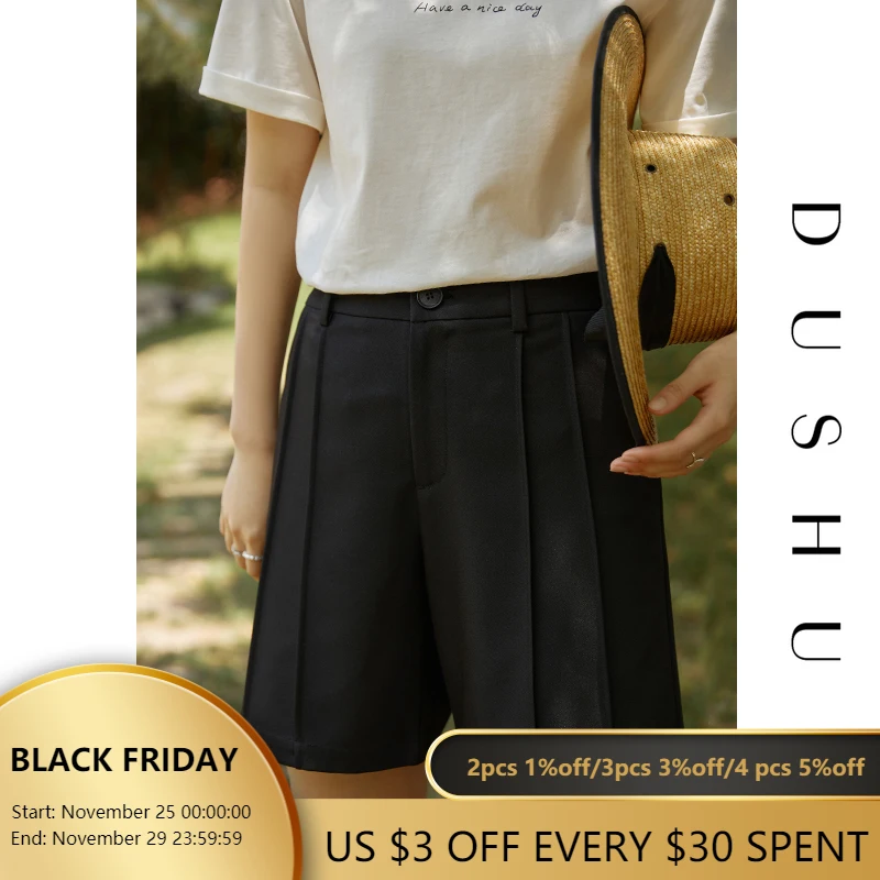 DUSHU Office Lady Women's Double Pleated Black High-waist Casual A-line Shorts 2021 Summer New Five-point Shorts
DUSHU Office Lady Women's Double Pleated Black High-waist Casual A-line Shorts 2021 Summer New Five-point Shorts