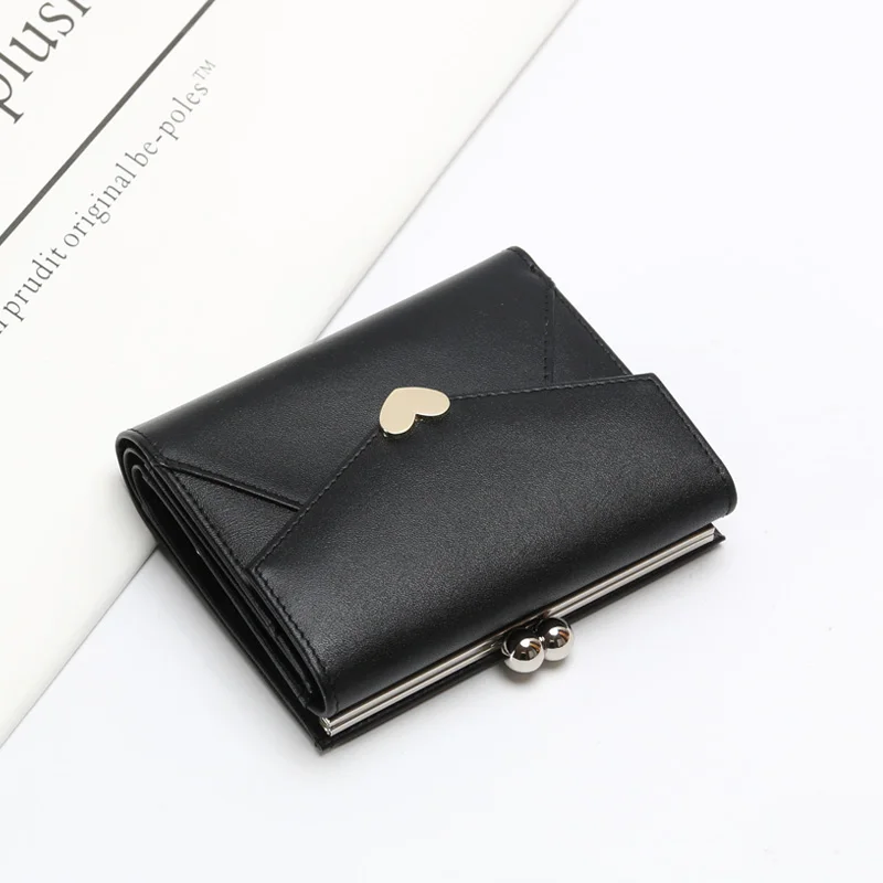 Unique Snap Wallet Women Folding Genuine Leather Minimalist Cute Wallet Women Coin Holder Portfel Damski Money Bag DE60NQB