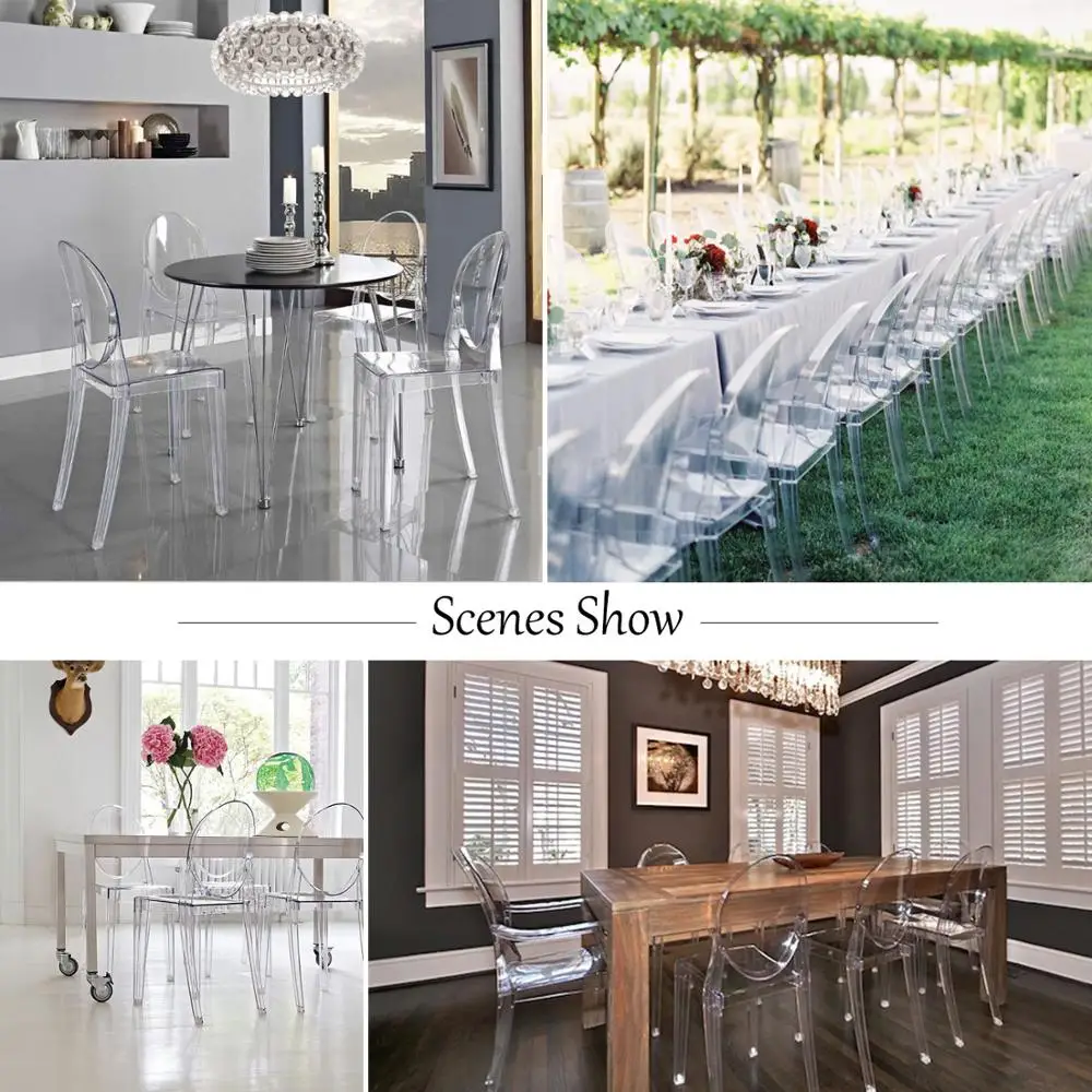 Modern Set of 4 Ghost Side Chair Transparent Crystal Dining Chairs Plastic Acrylic Vanity Chair for Kitchen Wedding Party Garden
Modern Set of 4 Ghost Side Chair Transparent Crystal Dining Chairs Plastic Acrylic Vanity Chair for Kitchen Wedding Party Garden