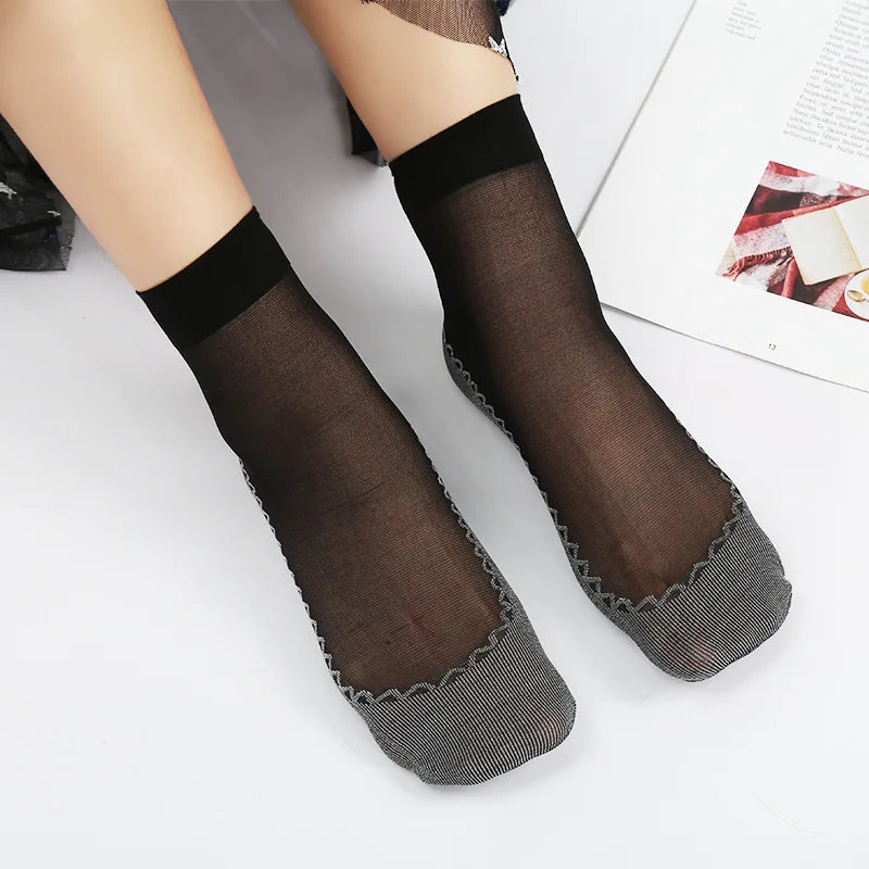 

3 Pairs/Lot Sexy Lace Mesh silk fruit fishnet Socks Fiber Transparent Stretch Elasticity Ankle Net Yarn Thin Women Socks