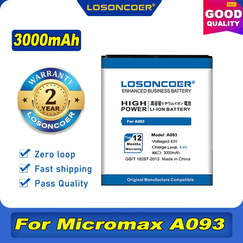 100% Оригинальный LOSONCOER 3000 мАч для Micromax A093 аккумулятор | Мобильные телефоны и