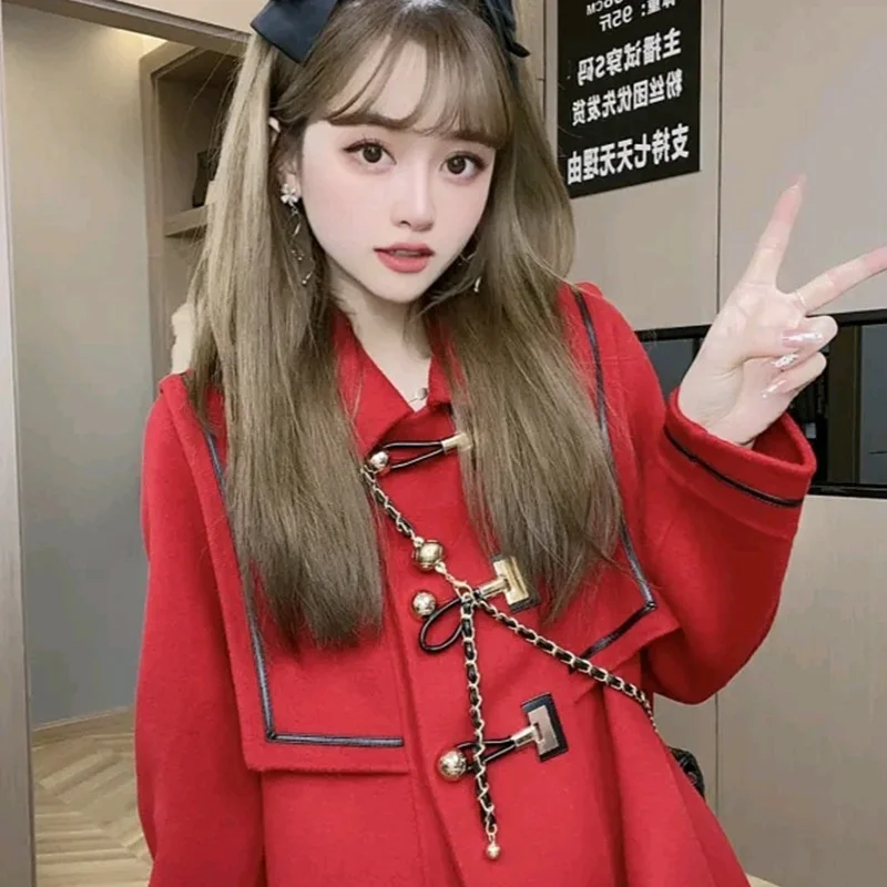 Double sided cashmere coat women's medium and long style 2021 autumn and winter new Korean loose doll collar wool coat
Double sided cashmere coat women's medium and long style 2021 autumn and winter new Korean loose doll collar wool coat