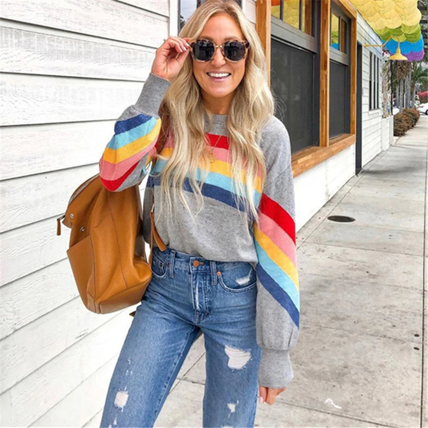 Color Striped Knitted Top Women Sweaters Pop Casual Autumn Winter Sweater Loose O-neck Female Top Harajuku Knitted Pullovers
Color Striped Knitted Top Women Sweaters Pop Casual Autumn Winter Sweater Loose O-neck Female Top Harajuku Knitted Pullovers