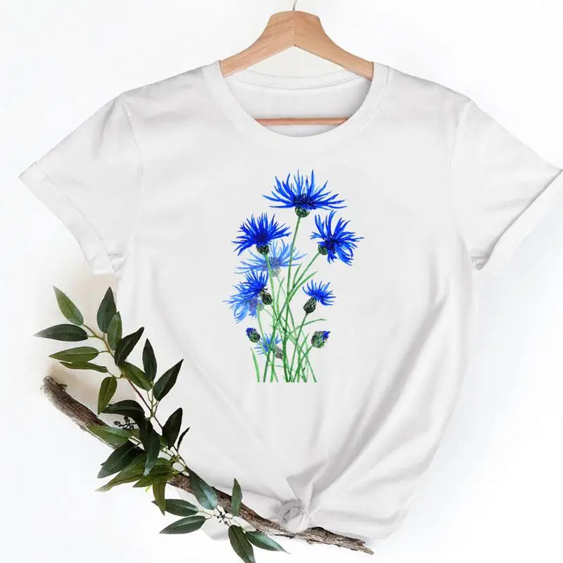 

Tee Shirt T Women Short Sleeve Casual Fashion Tshirt Top Female Watercolor Spring Summer Flower Lady Clothes Graphic T-shirts