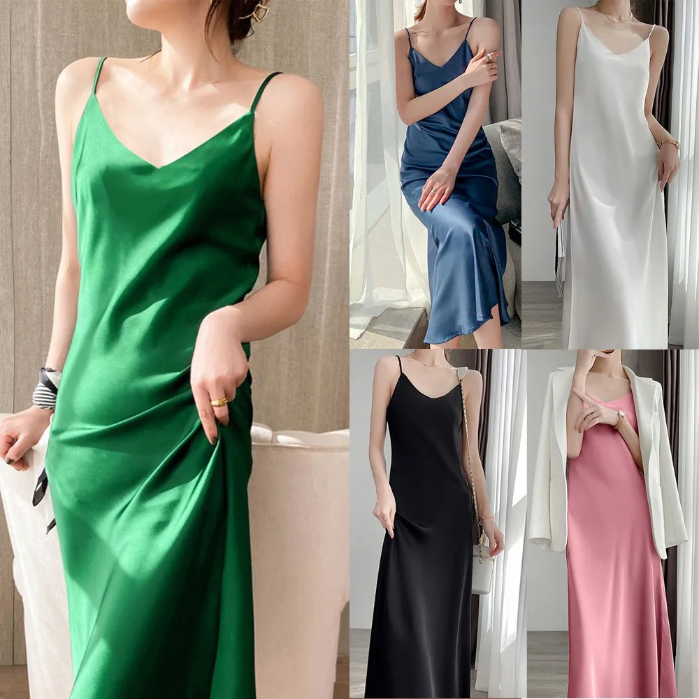 Womens Sexy V Neck Satin Faux Silk Long Dress Evening Paty Club Cocktail Sling Sleeping Female Sleeveless V-Neck Nightgowns
Womens Sexy V Neck Satin Faux Silk Long Dress Evening Paty Club Cocktail Sling Sleeping Female Sleeveless V-Neck Nightgowns