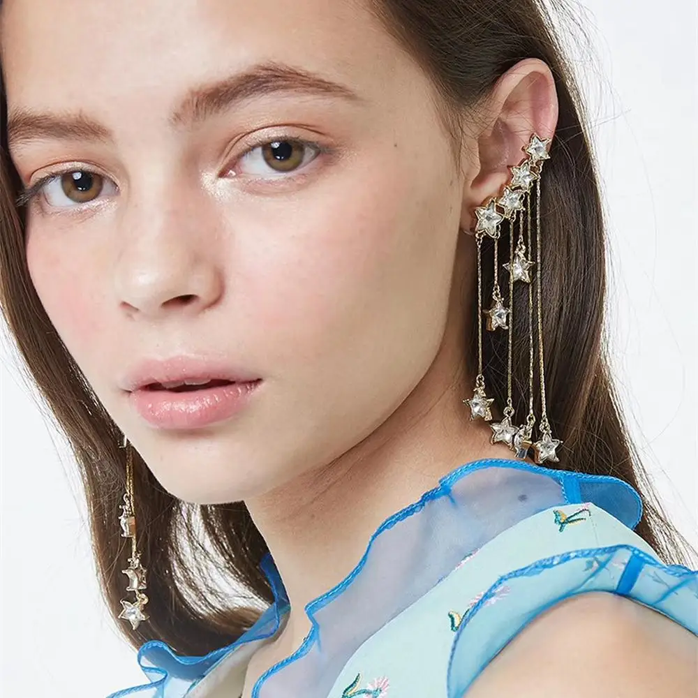 New Arrival Maxi Women Fashion Zircon Bling Star Pendant Dangle Earrings Show Statement Accessories | Украшения и аксессуары
