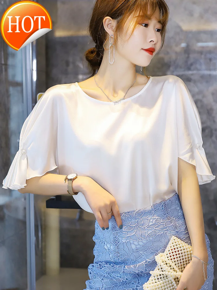 Женский топ с короткими рукавами sense Design, белый Шелковый топ с одним воротником, плиссированная женская футболка с жемчужной пряжкой и манже...
Женский топ с короткими рукавами sense Design, белый Шелковый топ с одним воротником, плиссированная женская футболка с жемчужной пряжкой и манже...