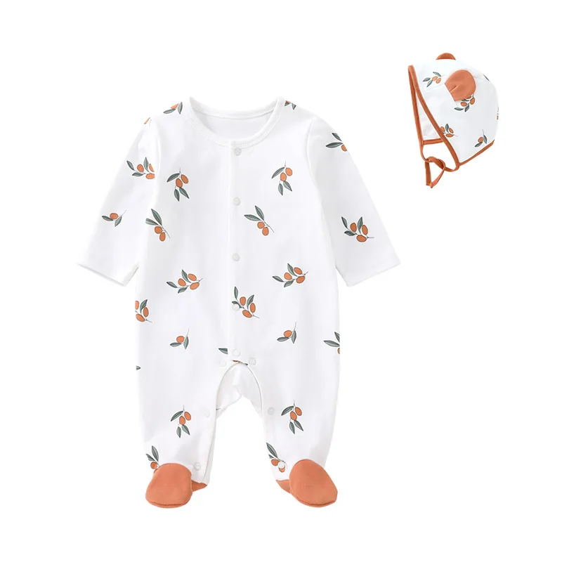 

Pureborn Newborn Unisex Baby Footies Baby Footed Jumpsuit Romper with Hat Printed Baby Boy Girl Cotton Baby Pajamas