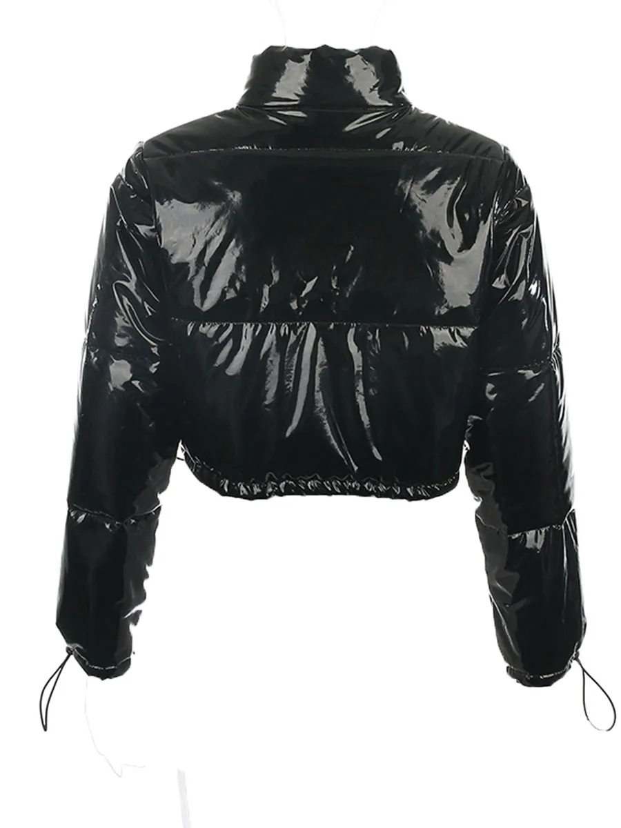 Rosetic/черная яркая зимняя куртка из искусственной кожи Теплая парка больших