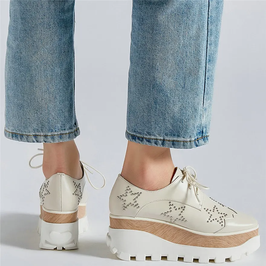 Fashion Sneakers Women Genuine Leather Wedges High Heel Vulcanized Shoes Female Lace Up Square Toes Punk Trainers Casual Shoes 
Fashion Sneakers Women Genuine Leather Wedges High Heel Vulcanized Shoes Female Lace Up Square Toes Punk Trainers Casual Shoes