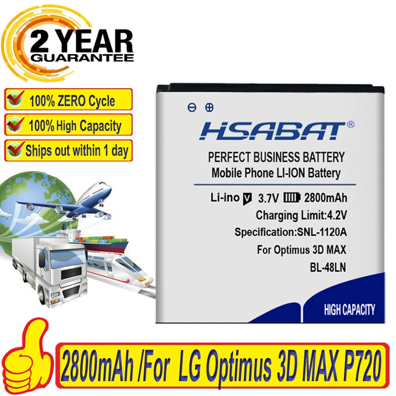 100% Оригинальный аккумулятор HSABAT 2800 мАч для BL 48LN LG Optimus 3D MAX P720 P725 Elite LS696 myTouch Q C800