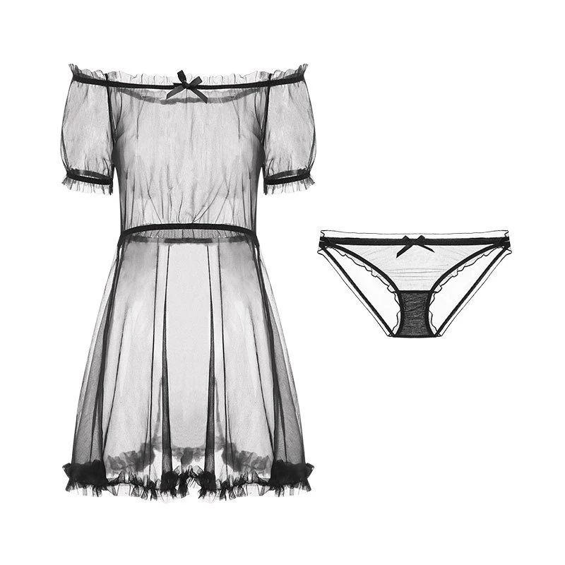 Splice Bow Sexy Mesh Nightwear Female Night Dress Lantern Sleeve Loose Nightdress Underpants Sets Women's Mini Home Sleepwear
Splice Bow Sexy Mesh Nightwear Female Night Dress Lantern Sleeve Loose Nightdress Underpants Sets Women's Mini Home Sleepwear