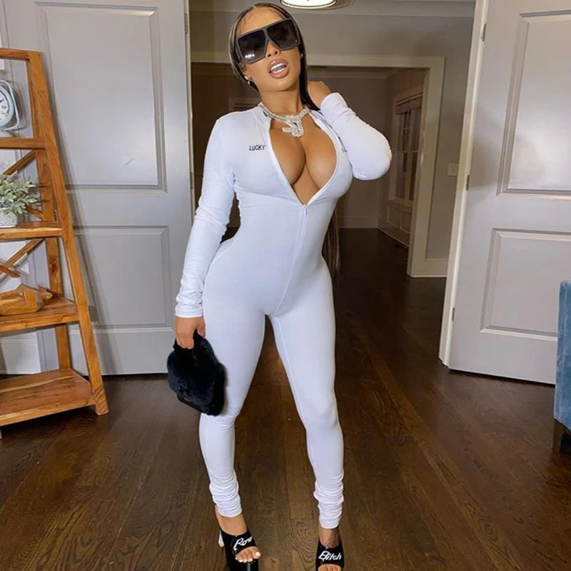 Women Overalls Sexy Long Sleeve Jumpsuit Casual Letter Printed V-neck Romper Tight High Waist Zip Up Bodycon Black White
Women Overalls Sexy Long Sleeve Jumpsuit Casual Letter Printed V-neck Romper Tight High Waist Zip Up Bodycon Black White