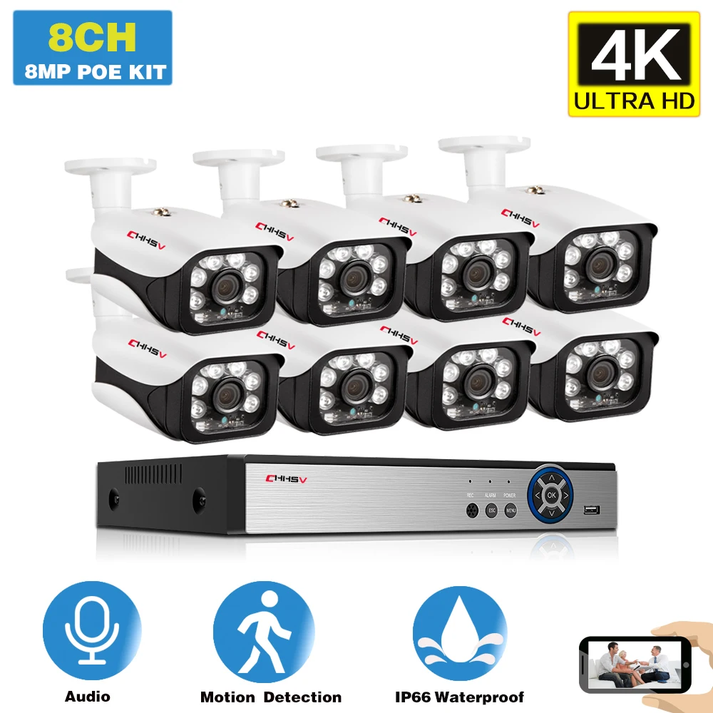 CCTV Camera Security System Kit 4K 8CH NVR Kit POE Outdoor Waterproof Audio IP Bullet Monitoring Camera Video Surveillance Set
CCTV Camera Security System Kit 4K 8CH NVR Kit POE Outdoor Waterproof Audio IP Bullet Monitoring Camera Video Surveillance Set