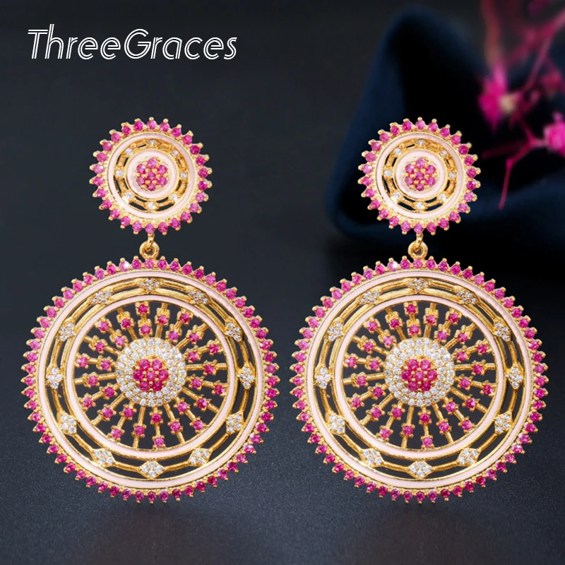ThreeGraces New Cubic Zirconia Micro Paved Dubai Gold Red Big Long Round Drop Earrings for Women Wedding Party Jewelry ER406
ThreeGraces New Cubic Zirconia Micro Paved Dubai Gold Red Big Long Round Drop Earrings for Women Wedding Party Jewelry ER406