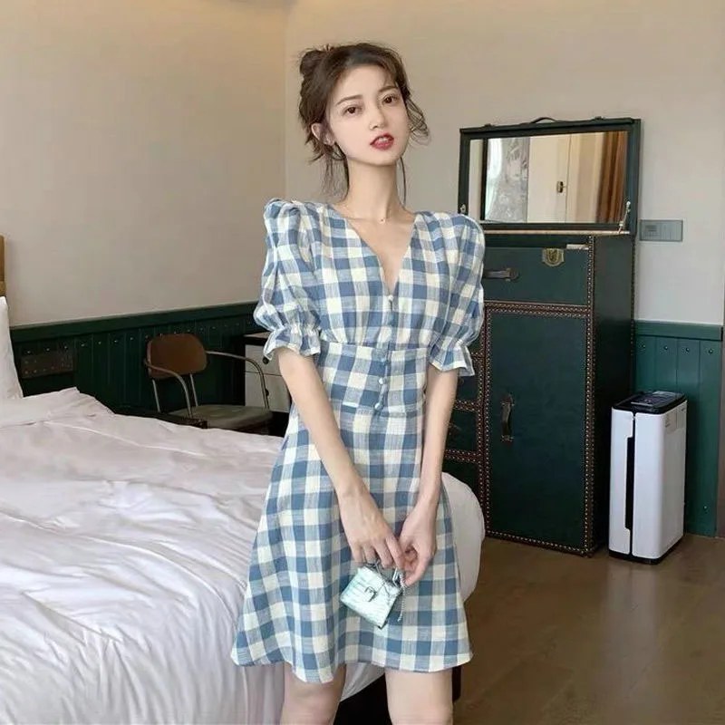 2021 Fashion Summer Midi Dress Sexy V-neck Elegant Vestidos High Waist Woman Dresses Beach Holiday Chic Blue Plaid Dress
2021 Fashion Summer Midi Dress Sexy V-neck Elegant Vestidos High Waist Woman Dresses Beach Holiday Chic Blue Plaid Dress