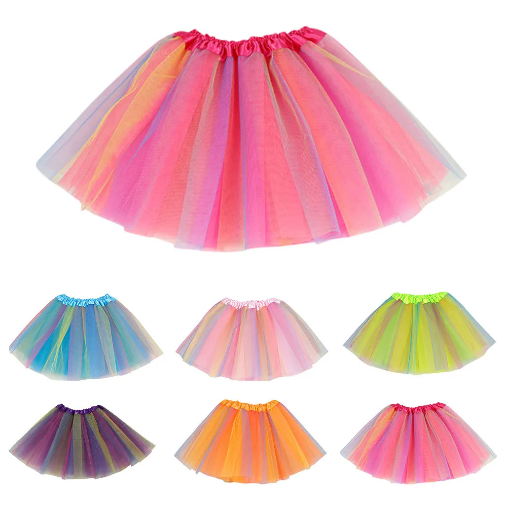 Toddler Kids Girls Baby Multicolor Tutu Skirt Tulle Ballet Outfits Costume rainbow mesh princess skirt | Мать и ребенок