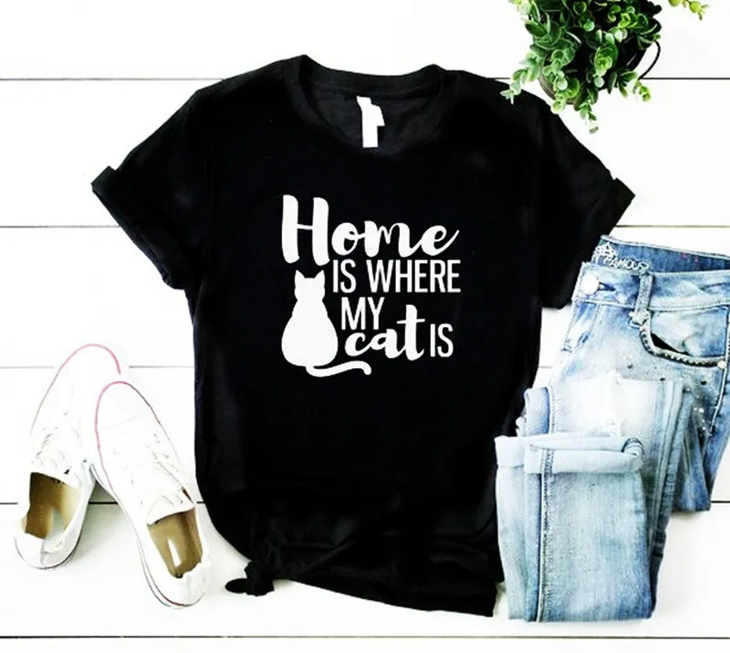 Женская футболка с надписью «Home Is Where My Cat Is Funny Tee», Повседневная модная хлопковая летняя футболка с цветочным принтом, хипстерский топ с надп...
Женская футболка с надписью «Home Is Where My Cat Is Funny Tee», Повседневная модная хлопковая летняя футболка с цветочным принтом, хипстерский топ с надп...