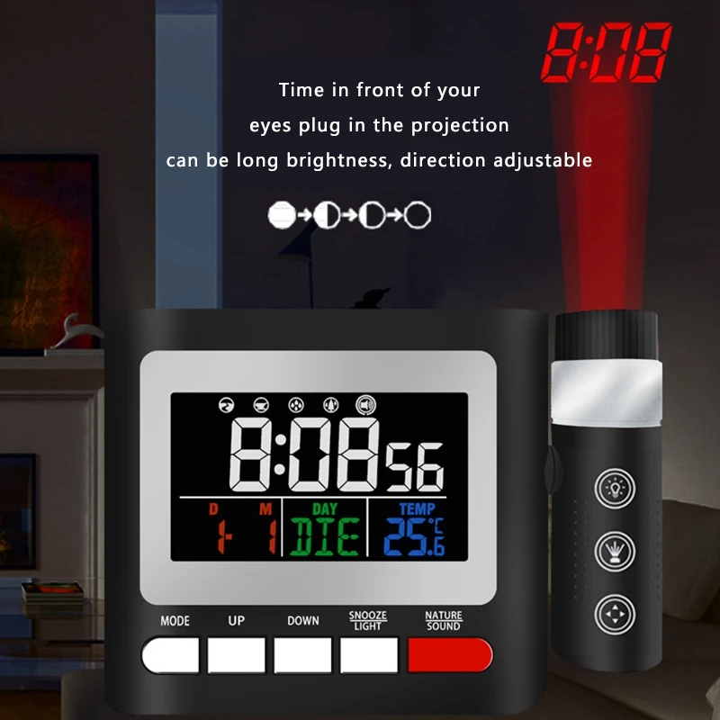 Projection Alarm Clock with FM Radio,Backlight,Contact Buttons,with Time and Temperature LED Digital Clock 3XAAA Battery
Projection Alarm Clock with FM Radio,Backlight,Contact Buttons,with Time and Temperature LED Digital Clock 3XAAA Battery