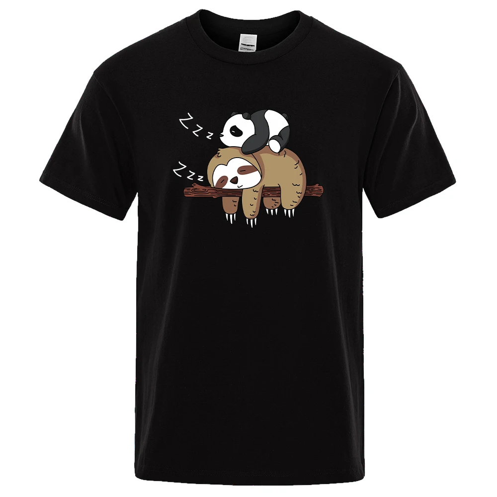 

Panda Lying On A Sloth Cute Printed Male Tee Shirt Oversized Crewneck Top Regular Sleeve Tee Shirts Men Fashion Style T Shirt