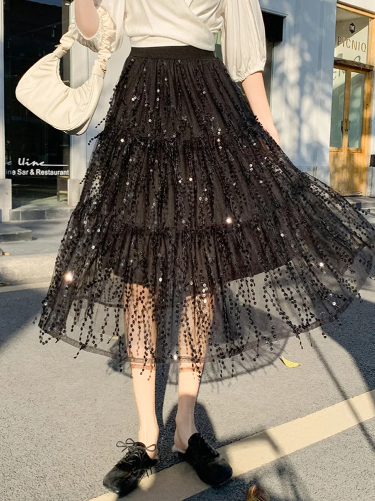 2021 Summer Sequins Long Tulle Skirt Fashion High Waist Double-Layer Mesh Pleated Skirts Womens
2021 Summer Sequins Long Tulle Skirt Fashion High Waist Double-Layer Mesh Pleated Skirts Womens