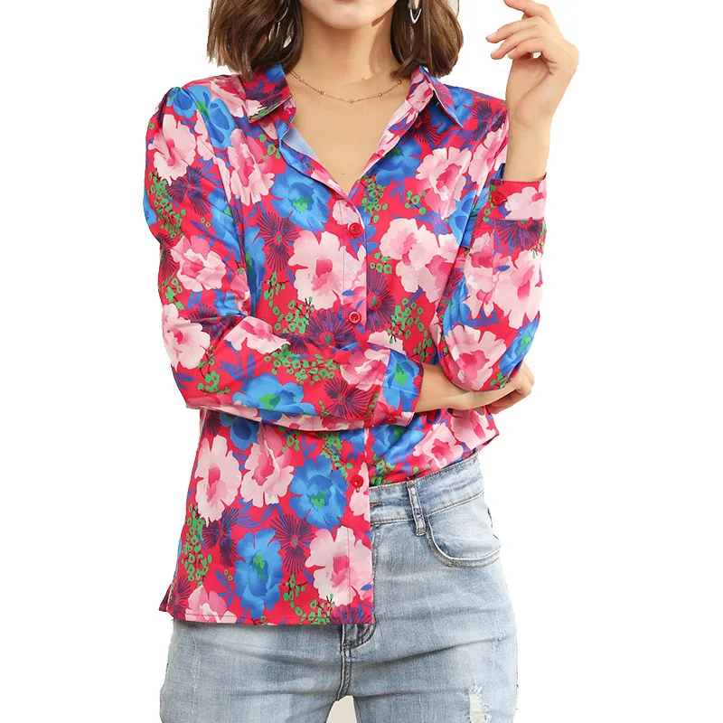Women Autumn Casual Flower Print Long-Sleeved Chiffon Shirt Red Single-Breasted Turn-down Collar Blouse
Women Autumn Casual Flower Print Long-Sleeved Chiffon Shirt Red Single-Breasted Turn-down Collar Blouse
