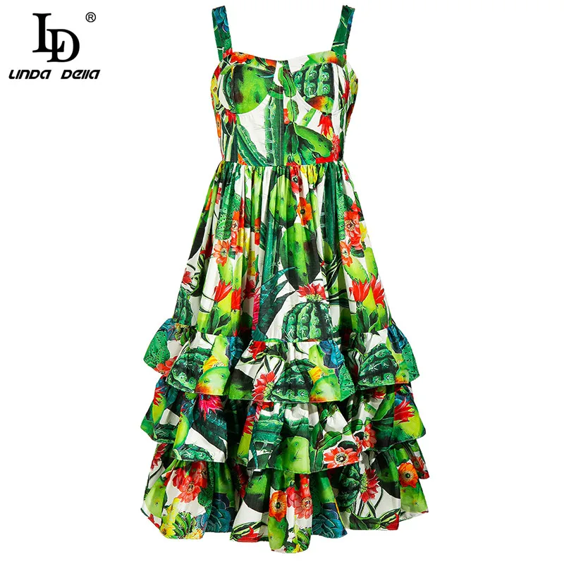LD LINDA DELLA Designer Summer Vacation Dress Women Spaghetti strap Floral Print Cascading Ruffle Fashion Backless Midi Dresses
LD LINDA DELLA Designer Summer Vacation Dress Women Spaghetti strap Floral Print Cascading Ruffle Fashion Backless Midi Dresses