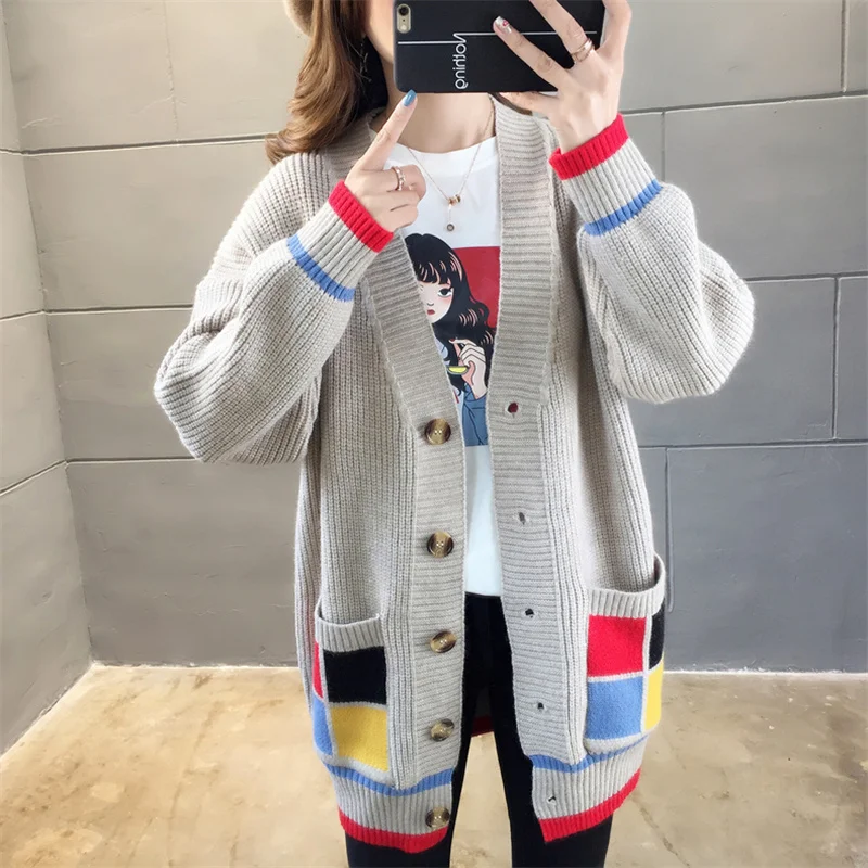Autumn Winter Fashion Mid Long Patchwork Knitted Cardigan Women Sweater Loose Big Pocket Long Sleeve Knitting Jacket Coat Female
Autumn Winter Fashion Mid Long Patchwork Knitted Cardigan Women Sweater Loose Big Pocket Long Sleeve Knitting Jacket Coat Female