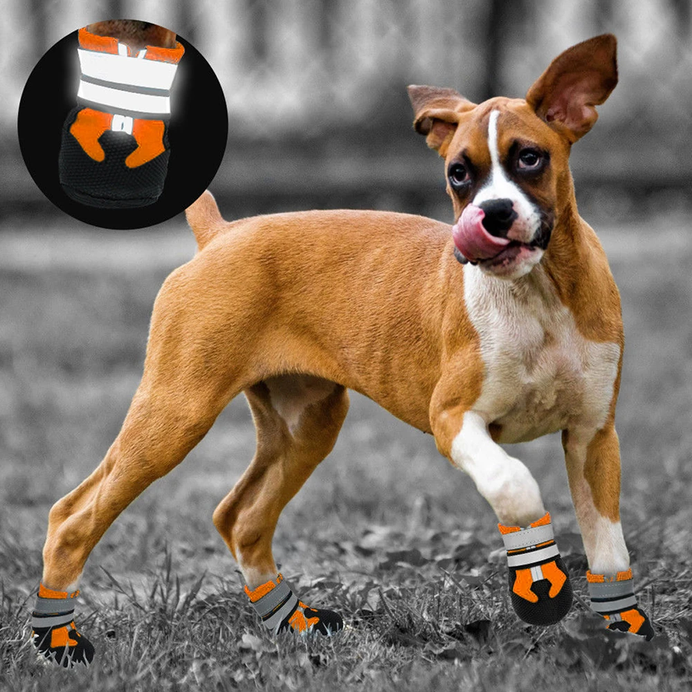 4Pcs/set Pet dog Shoes With Reflective Strips Dog Booties Anti Slip Waterproof TPR Rubber Sole Pet Dog Shoes S/M/L/XL/XXL 
4Pcs/set Pet dog Shoes With Reflective Strips Dog Booties Anti Slip Waterproof TPR Rubber Sole Pet Dog Shoes S/M/L/XL/XXL