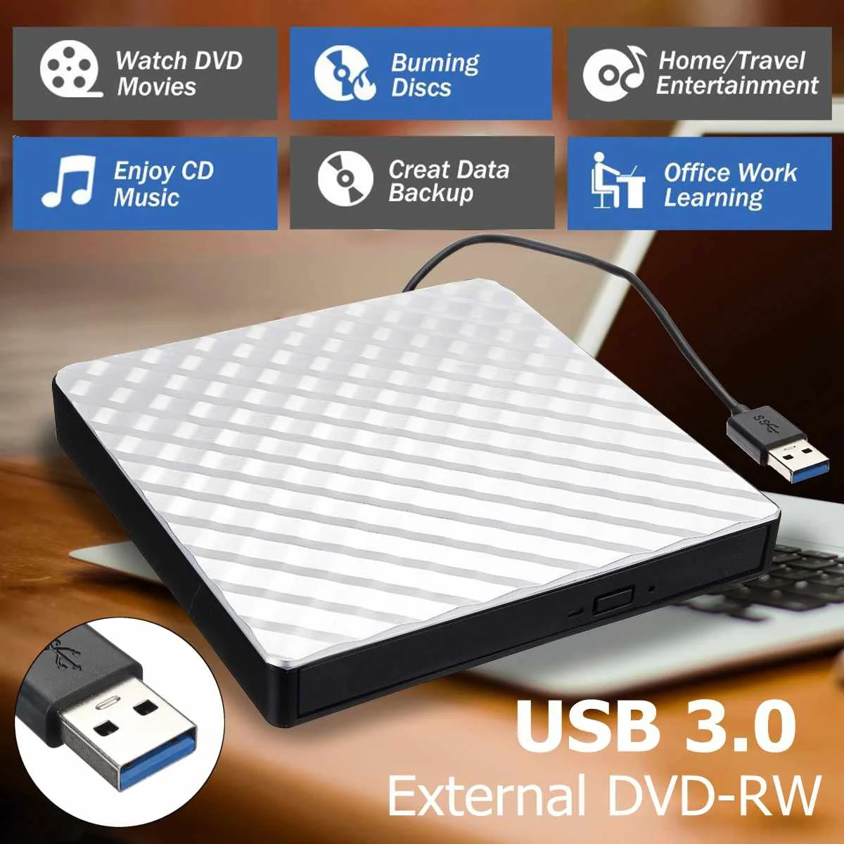 Тонкий внешний оптический привод USB 3 0 для ПК ноутбука DVD RW CD записывающее