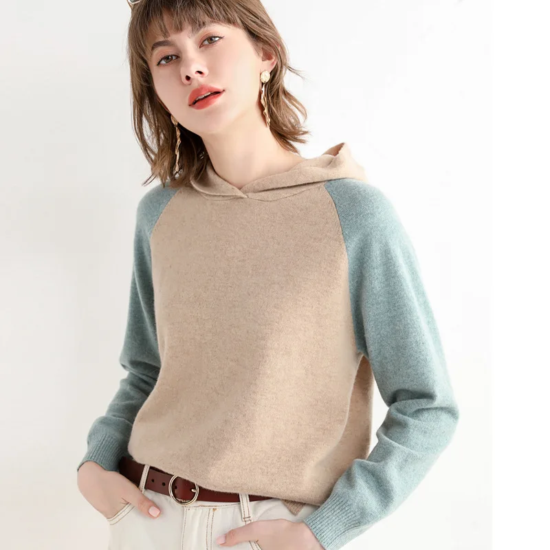 Autumn and winter new hooded women's hooded fashion color-blocking hoodie base knitted round neck sweatshirt
Autumn and winter new hooded women's hooded fashion color-blocking hoodie base knitted round neck sweatshirt