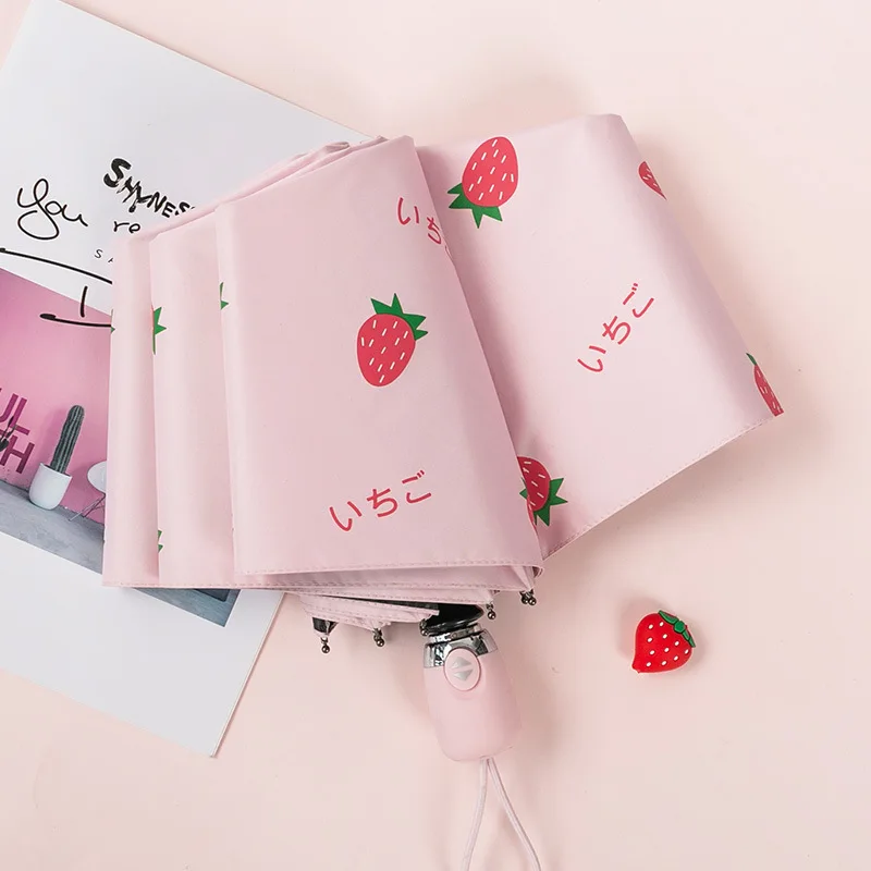 New Fashion Strawberry Pattern 3-Folding Umbrella Rain Women Automatic Folding Anti-UV Parasol Sun Protection Fruit Umbrella
New Fashion Strawberry Pattern 3-Folding Umbrella Rain Women Automatic Folding Anti-UV Parasol Sun Protection Fruit Umbrella