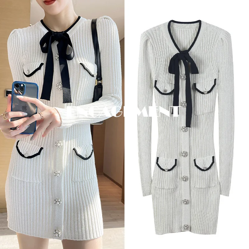 ENGAGEMENT Autumn Majeth 2021 New Bow Decoration Rhinestone Bright Silk Knit Dress Fashion Round Neck Hip Skirt 
ENGAGEMENT Autumn Majeth 2021 New Bow Decoration Rhinestone Bright Silk Knit Dress Fashion Round Neck Hip Skirt