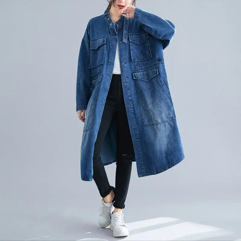 Denim Jacket Casual Windbreaker Jeans Long Coat Women Autumn Large Pocket Loose Cardigan Vintage Mujer Chaqueta f1666
Denim Jacket Casual Windbreaker Jeans Long Coat Women Autumn Large Pocket Loose Cardigan Vintage Mujer Chaqueta f1666