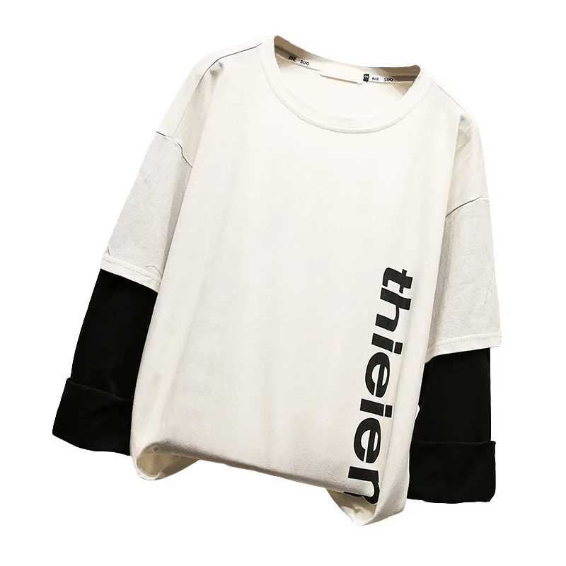 Tee for women Black and white stitching Letters Printing Long Sleeves fam t-shirt DM001
Tee for women Black and white stitching Letters Printing Long Sleeves fam t-shirt DM001