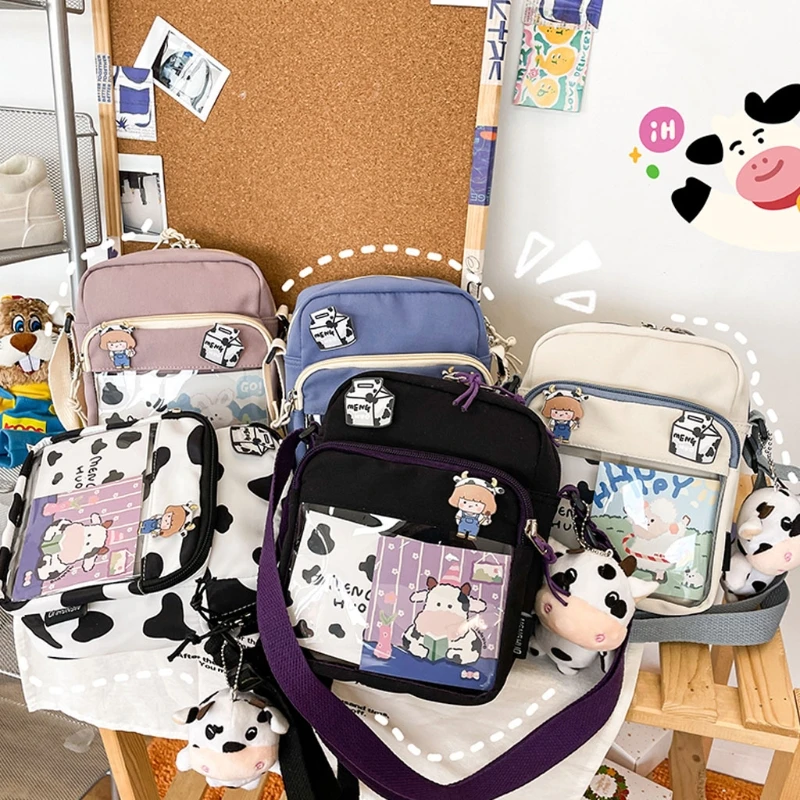 Холщовая Сумка Harajuku с рисунком коровы, женские сумки-мессенджеры через плечо с милой подвеской
Холщовая Сумка Harajuku с рисунком коровы, женские сумки-мессенджеры через плечо с милой подвеской