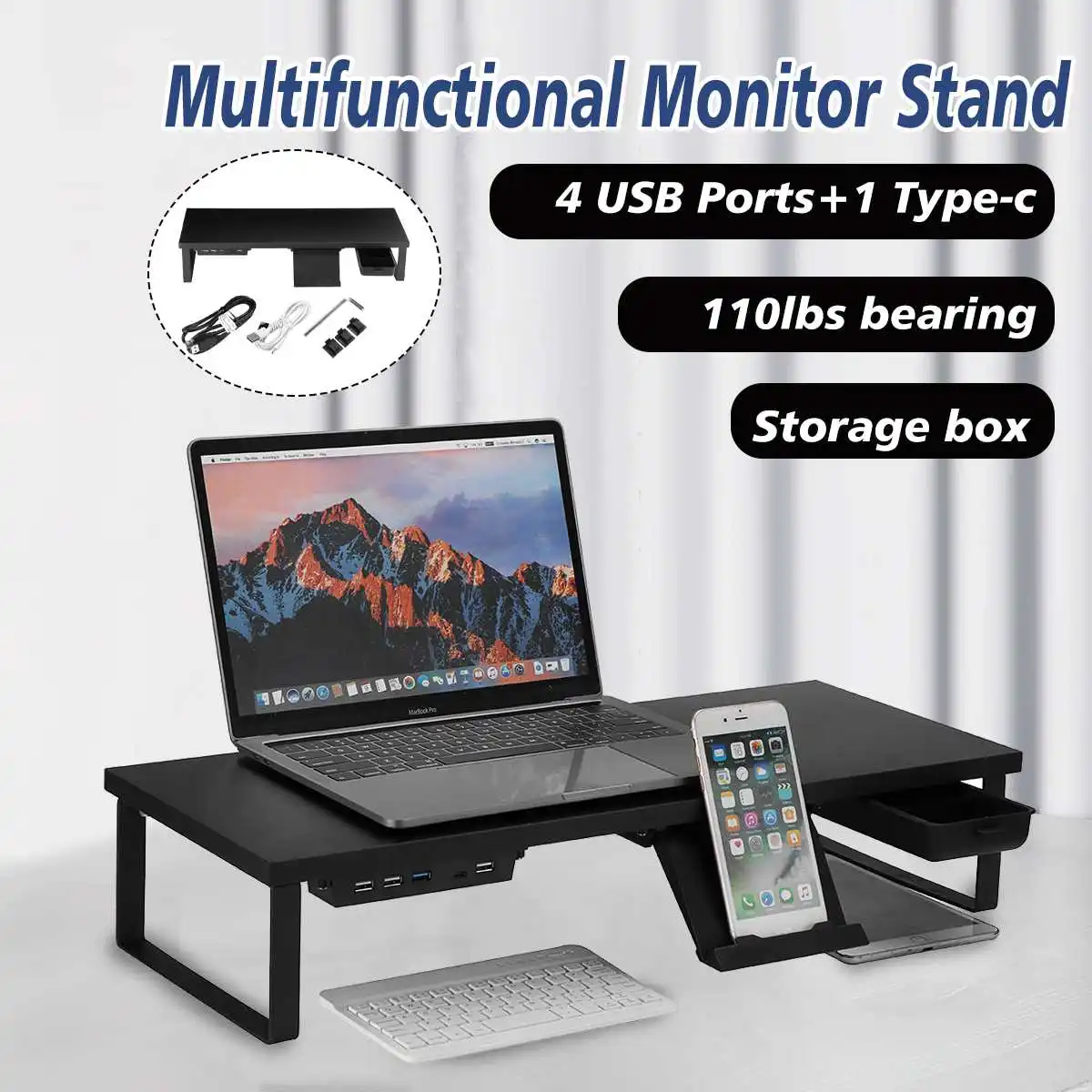 4 USB Ports Desktop Computer Screen Shelf Monitor Holder Laptop Stand Riser USB Charging Data Transfer Storage Rack Organizer
4 USB Ports Desktop Computer Screen Shelf Monitor Holder Laptop Stand Riser USB Charging Data Transfer Storage Rack Organizer