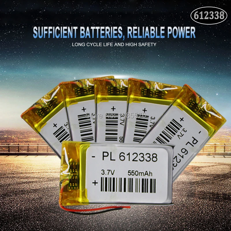 612338 3.7V 550mah Lithium Polymer Li-Po li ion Rechargeable Battery For dvr MP3 MP4 MP5 battery Bluetooth headset Lipo cell
612338 3.7V 550mah Lithium Polymer Li-Po li ion Rechargeable Battery For dvr MP3 MP4 MP5 battery Bluetooth headset Lipo cell