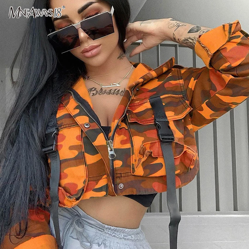 Mnealways18 Fashion Camouflage Military Jacket Pockets Single Breasted Camo Women Turn Down Collar Streetwear Zippers | Женская одежда