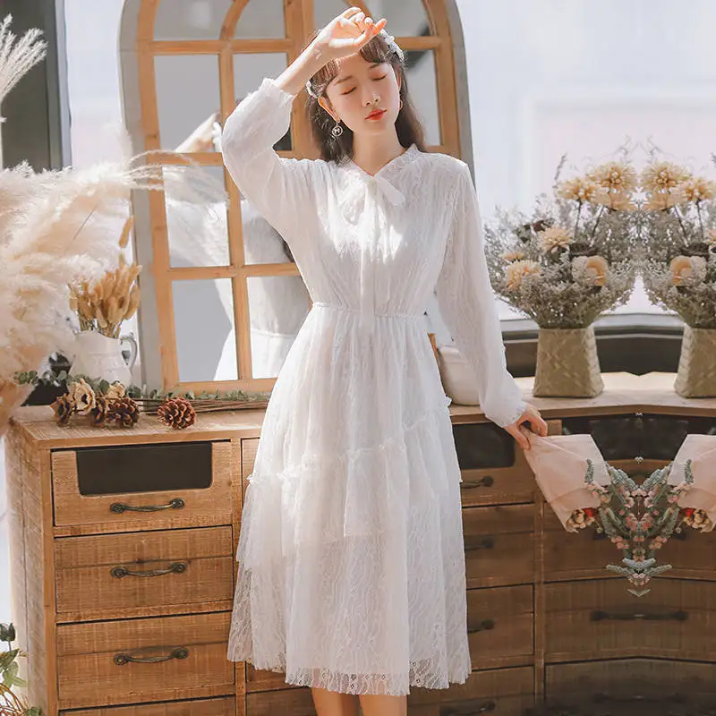 Korean 2020 Spring Vintage Dress Elegant Lace White Vestido Sexy Bow Fairy Vestidos Elegantes Hollow Out Dresses
Korean 2020 Spring Vintage Dress Elegant Lace White Vestido Sexy Bow Fairy Vestidos Elegantes Hollow Out Dresses
