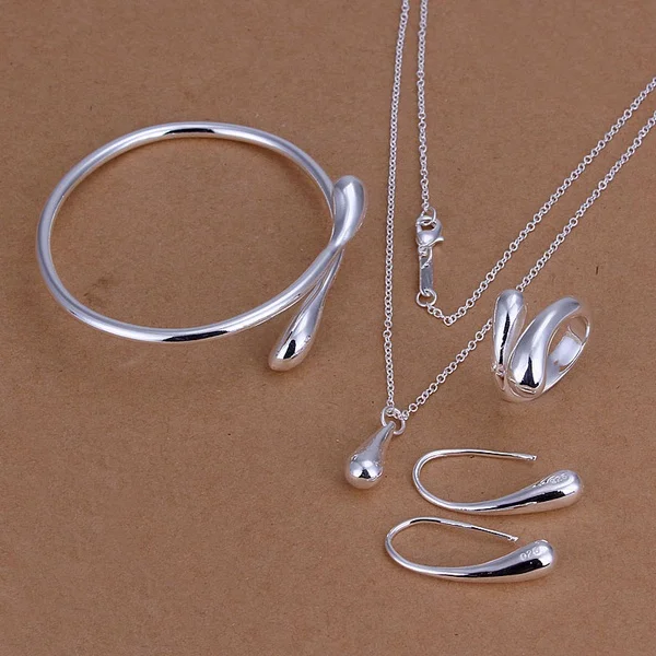 925 Sterling silver for Women lady high-quality wedding party water drop necklace earrings bangles ring fashion jewelry sets
925 Sterling silver for Women lady high-quality wedding party water drop necklace earrings bangles ring fashion jewelry sets