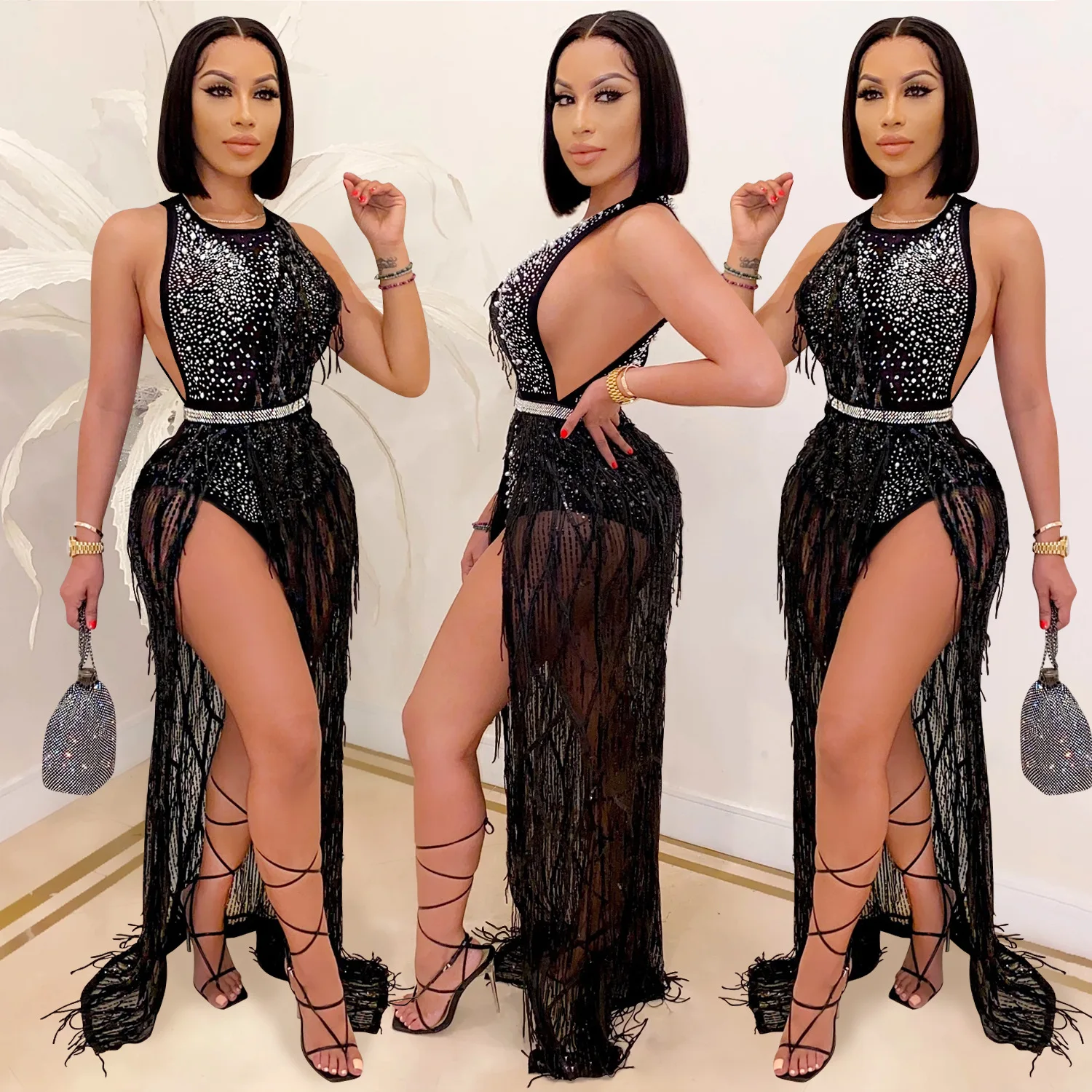 Nightclub hot drilling beaded mesh sexy tassel dress two-piece female birthday korean party dresses women rope evening 2020
Nightclub hot drilling beaded mesh sexy tassel dress two-piece female birthday korean party dresses women rope evening 2020