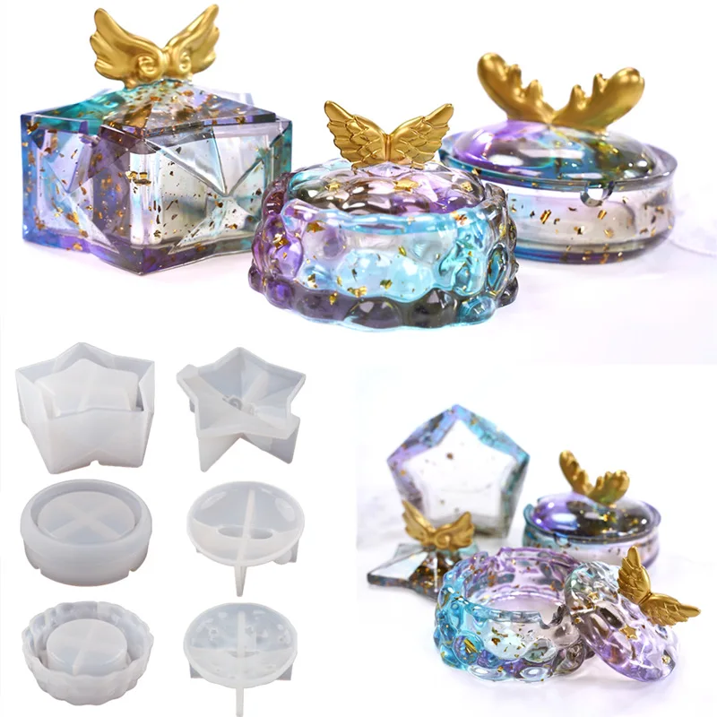 

DIY Clouds Stars Ashtray Crystal Epoxy Resin Mold With Lid Wings Antler Elk Storage Box Mirror Silicone Mold