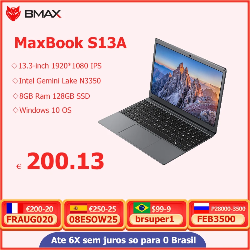 Новейший ноутбук BMAX S13A 13,3 дюйма Celeron N3350 1920x108 0 IPS 8 ГБ ОЗУ 256 Гб ПЗУ ноутбуки Windows 10 компьютер 13p
Новейший ноутбук BMAX S13A 13,3 дюйма Celeron N3350 1920x108 0 IPS 8 ГБ ОЗУ 256 Гб ПЗУ ноутбуки Windows 10 компьютер 13p