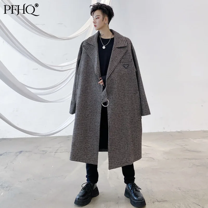 PFHQ Design Plaid Diagonal Button Label Loose Men's Mid Length Overcoat Big Size Belt Long Sleeve Woolen Coat British 21D3119
PFHQ Design Plaid Diagonal Button Label Loose Men's Mid Length Overcoat Big Size Belt Long Sleeve Woolen Coat British 21D3119