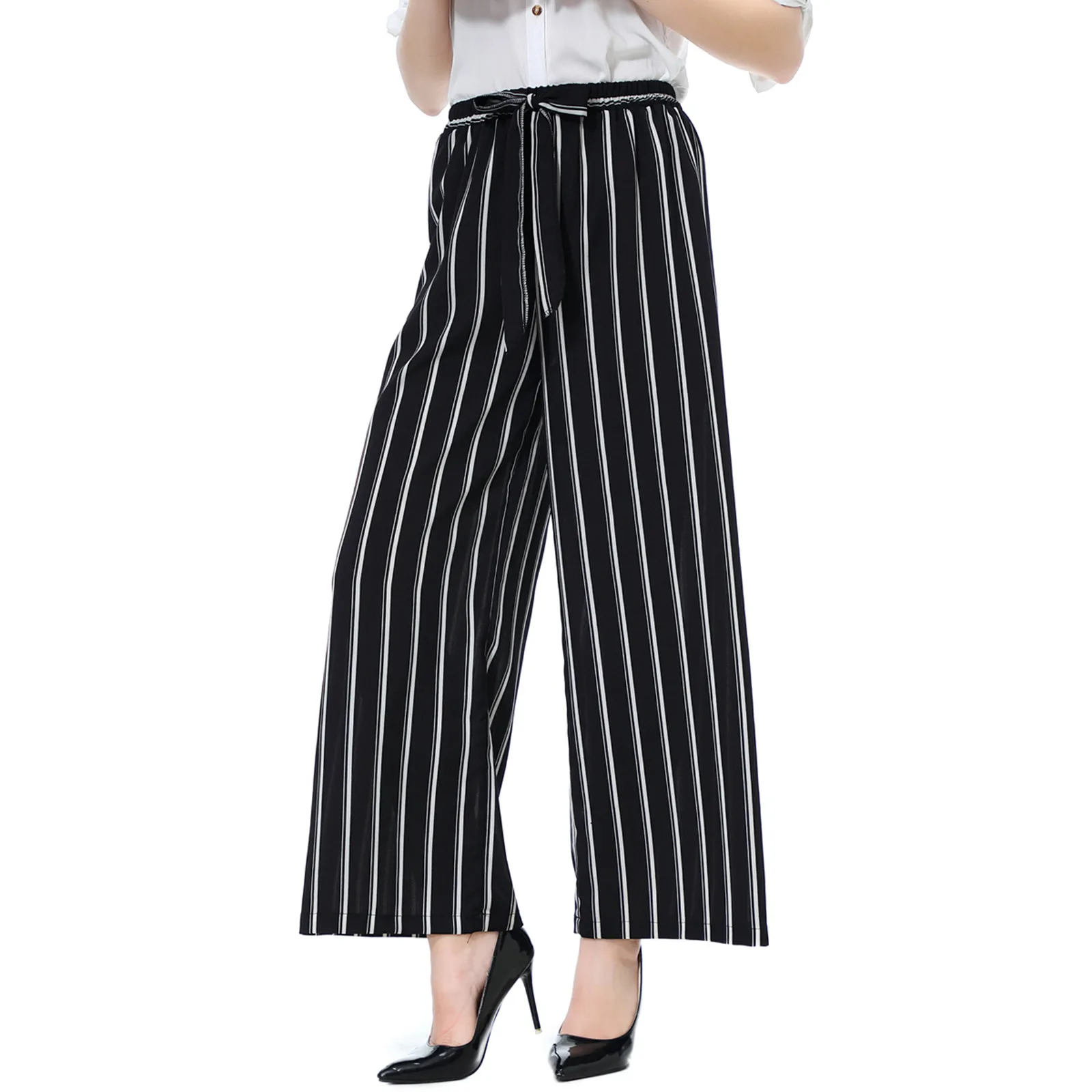 Women's Fashion Wide Leg Long Casual Summer Flare High Waist Elastic Waist Striped Loose Culotte Trousers Cropped Pants
Women's Fashion Wide Leg Long Casual Summer Flare High Waist Elastic Waist Striped Loose Culotte Trousers Cropped Pants