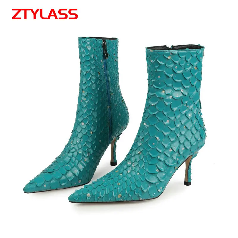 Big Size Women's Shoes 34-45 Fahion Zipper Fish-scale Print Ankle Boots Autumn Winter Pointed Toe Thin High Heel Lady Shoes 
Big Size Women's Shoes 34-45 Fahion Zipper Fish-scale Print Ankle Boots Autumn Winter Pointed Toe Thin High Heel Lady Shoes